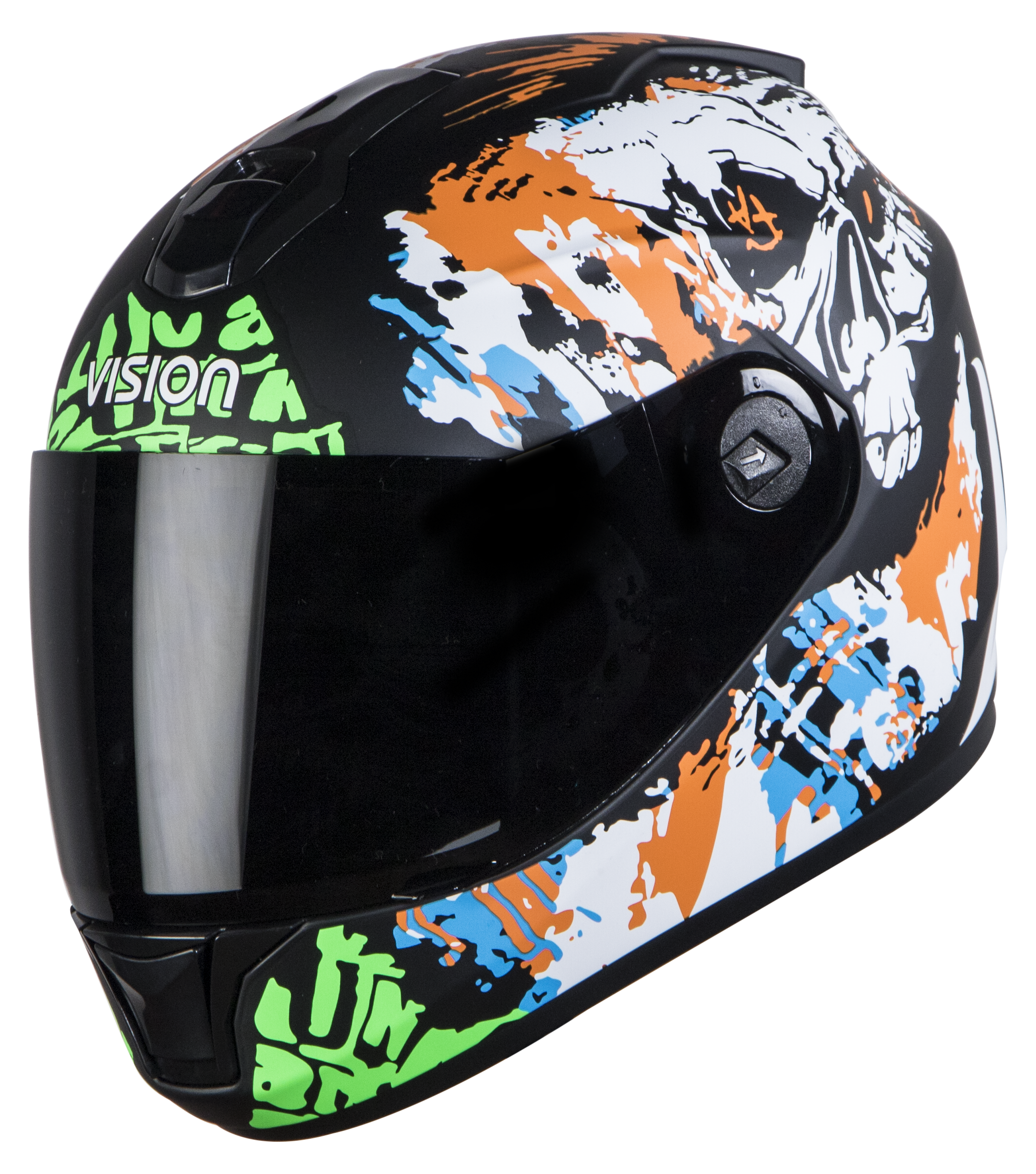SBH-11 Vision Skull Mat Black With Orange( Fitted With Clear Visor Extra Smoke Visor Free)
